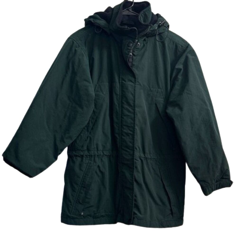 Eddie Bauer Chore Coat Womens XS Hooded Zip Outdoor Ski Barn Fleece Lined Green
